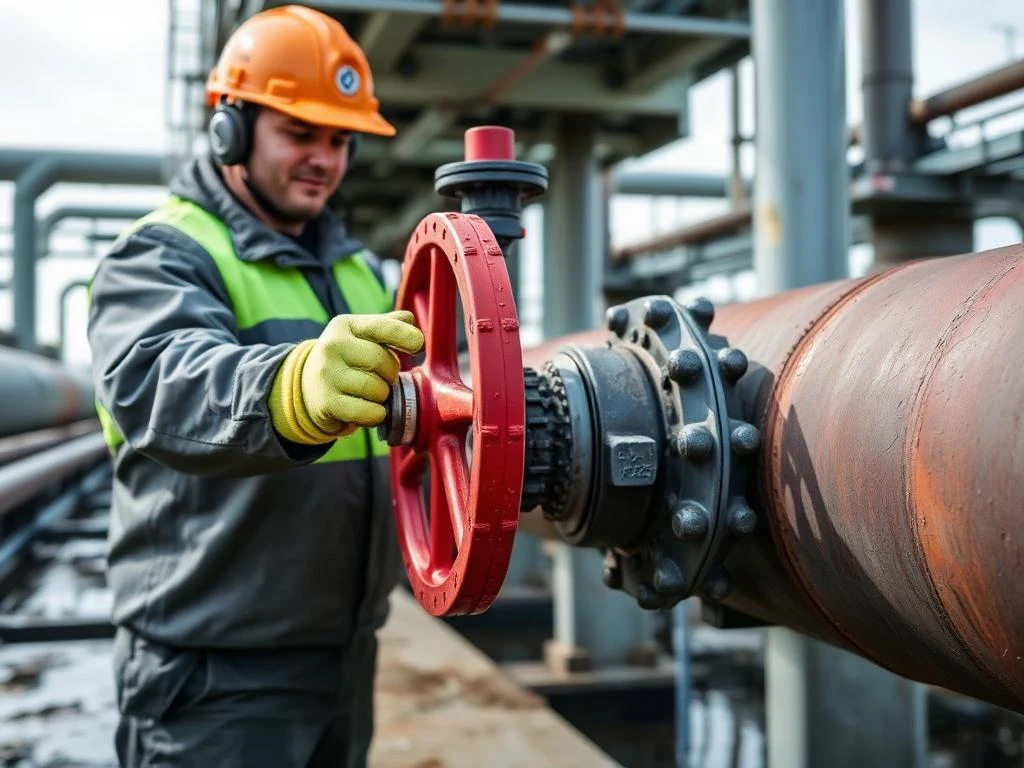 Operator manually operating a shut-off valve
