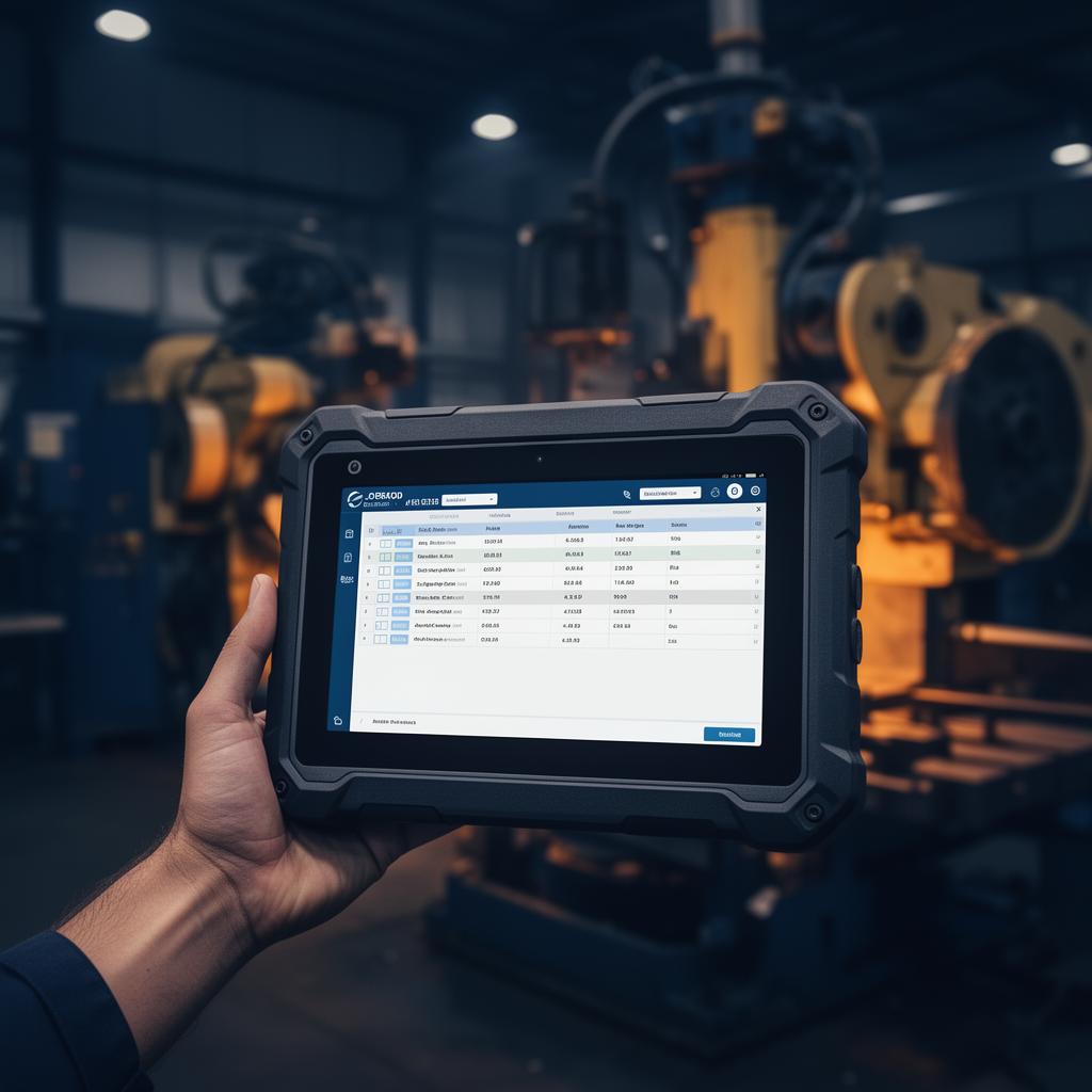 Digital job card on a rugged shop-floor tablet