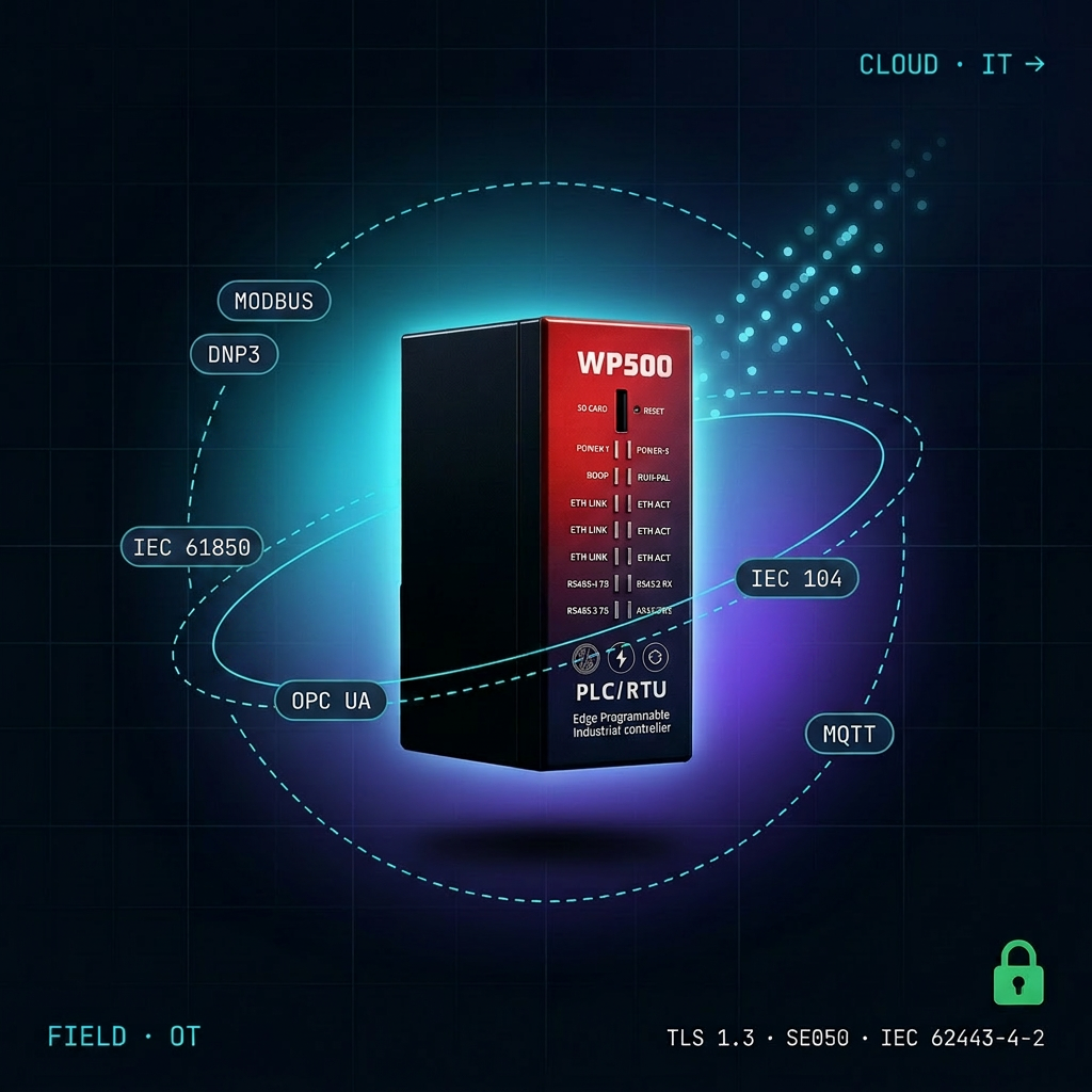 WP500 industrial RTU edge gateway with multi-protocol connectivity and cybersecurity